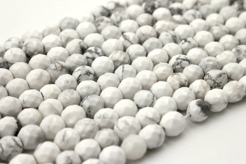 White Howlite Gemstone Beads, 6mm, Faceted